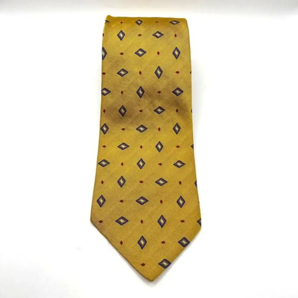 Vintage Lauren Ralph Lauren Men Silk Tie Necktie Mustard Gold Geometric USA Made